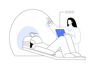 Beyin soyut konsept vektör illüstrasyonunun MR 'ı. Hastanedeki manyetik rezonans görüntülemesi sırasında kafa yaralanması geçiren hasta, beyin MR 'ı, tıbbi muayene soyut metaforu.