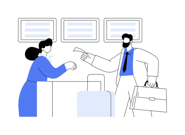 飞行签入抽象概念向量示例 男人负责办理登机手续 商务舱旅行 在机场卸下行李 豪华乘客工作旅行 抽象比喻 — 图库矢量图片