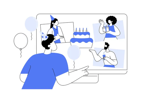Online Geburtstagsparty Abstrakte Konzeptvektorillustration Virtuelle Feier Glückliche Menschen Quarantäne Veranstaltung — Stockvektor