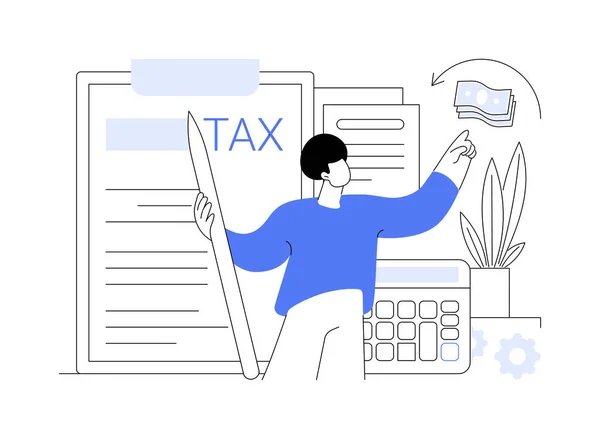 納税申告の抽象的な概念ベクトル図を記入してください オンラインフォームへの記入 損益計算書 事業利益と予算計画 財務報告書 収益抽象的な隠喩 — ストックベクタ