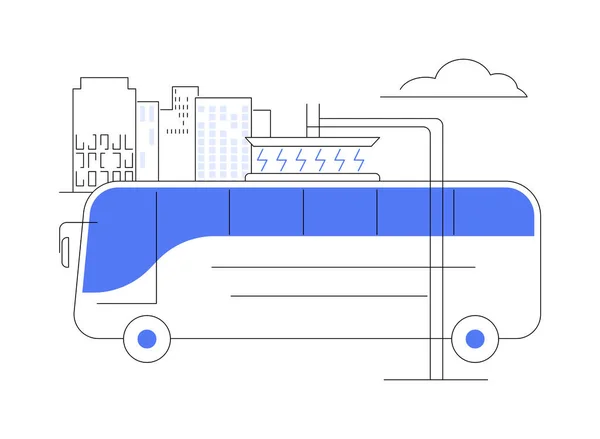 Battery bus abstract concept vector illustration. Battery electric bus charging process, ecology environment, sustainable urban transportation, public vehicle, modern technology abstract metaphor.