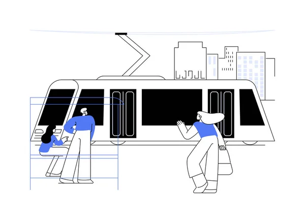 Straßenbahn Abstraktes Konzept Vektor Illustration Gruppe Unterschiedlicher Menschen Die Auf — Stockvektor