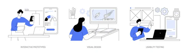 Designer Szolgáltatások Elvont Koncepció Vektor Illusztráció Készlet Interaktív Prototípusok Vizuális — Stock Vector