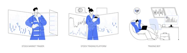 Abstracte Concept Vector Illustratie Set Van Aandelenmarkt Beurshandelaar Handelsplatform Geautomatiseerd — Stockvector