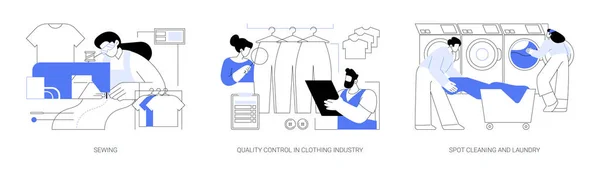 Garment Manufacturing Abstract Concept Vector Illustration Set Sewing Clothes Quality — Stock Vector