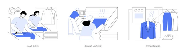 Kıyafet Soyut Konsept Vektör Çizimi Seti Ütüleri Ütü Makinesi Buhar — Stok Vektör
