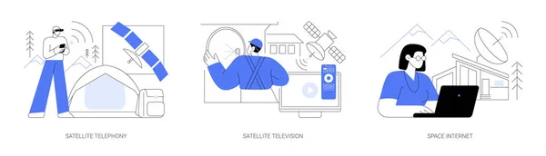 Telecomunicações Conceito Abstrato Conjunto Ilustração Vetorial Telefonia Por Satélite Televisão — Vetor de Stock
