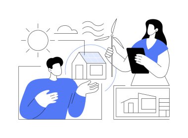 Sürdürülebilir mimari danışmanlık soyut konsept vektör çizimi. Sürdürülebilir mimari, ekoloji ortamı, modern yapı, çevre dostu mülkiyet metaforu hakkında tartışmalar.