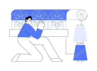 Lacemaking soyut konsept vektör çizimi. Makine, hafif sanayi, tekstil üretim süreci, kumaş üretimi, soyut metafor kullanarak dantel üreten fabrika işçisi.