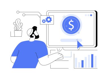 PPC yönetimi soyut konsept vektör çizimi. PPC servisi, tıklama başına ödeme modeli, İnternet pazarlama yönetimi, online reklam kampanyası, dijital ajans web sitesi, menü UI ögesi soyut metaforu.