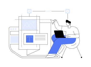 Site tasarımı soyut konsept vektör çizimi. Web tasarım stüdyosu, site geliştirme şirketi, ticari iniş sayfası, bizim hakkımızda, şirket ana sayfası oluşturma servisi, arayüz soyut metaforu.