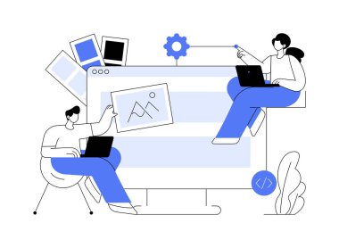 Düşük kod geliştirme soyut konsept vektör çizimi. Çevrimiçi geliştirme platformu, LCDP kolay kodlama, düşük kod entegrasyonu, uygulama yazılımı, grafik kullanıcı arayüzleri soyut metafor.