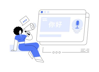 Soyut konsept vektör illüstrasyonu metni için konuşma. Çok dilli konuşma tanıyıcısı, konuşmayı metne çevir, sesi metne çevir, ses tanıma teknolojisi, çeviri soyut metaforu.