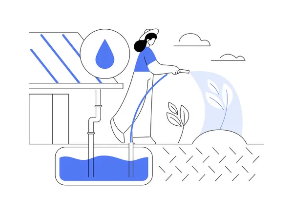 Regnvatten Skördar Abstrakt Koncept Vektor Illustration Kvinna Med Regnvattensystem Ekologi — Stock vektor