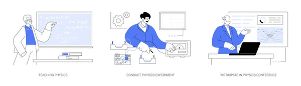 Set Illustrazioni Vettoriali Concettuali Astratte Fisica Professori Che Insegnano Fisica — Vettoriale Stock