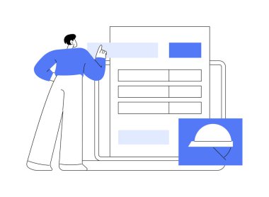 Hassas soyut konsept vektör illüstrasyonu için davet. İhale mektubu için davet alan adam, ticari inşaat planlaması, inşaat süreci, inşaat sözleşmeleri, soyut metaforlar.