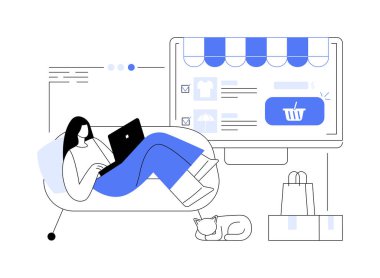 Soyut konsept vektör çizimi al. Web sitesi menü barı, e-ticaret sektörü, çevrimiçi alışveriş, stoktaki ürün, perakende mağazası, alışveriş listesi, dünya çapında kullanıcı hesabı soyut metafor.