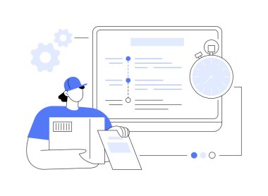 Teslimat soyut konsept vektör çizimi. Sipariş listesi, ekspres posta servisi, çevrimiçi alışveriş sitesi, uluslararası nakliye maliyeti, müşteri bilgileri, ürünler soyut metafor satın alma.