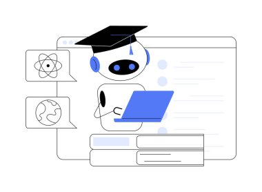 Chatbot kendini soyut konsept vektör illüstrasyonunu öğreniyor. Chatbot yeteneği, sanal asistanlar, AI sohbet yazılımı geliştirme, makine kendini öğrenme, gelişmiş robot servisi soyut metafor.