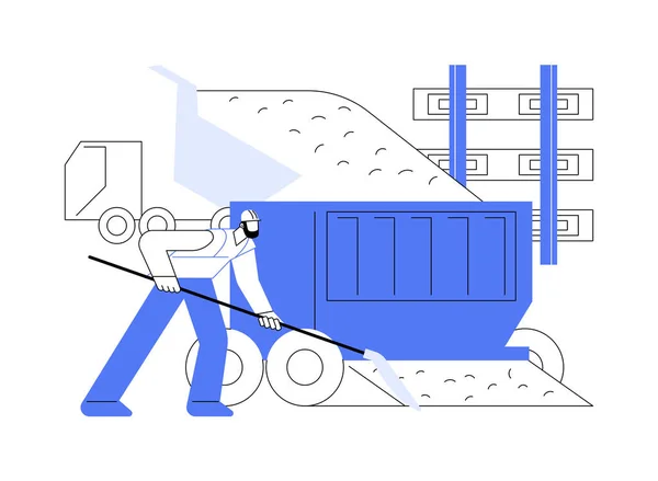 阐述压载抽象概念矢量图解 穿着制服的承包商在铁路 基础设施建设 建筑过程中放置卡车压载物的一组抽象比喻 — 图库矢量图片