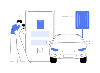 Müşterilerinizin soyut konsept vektör çizimi için park alanı ayırın. Müşteri içeri girer, müşteri gelir, market siparişi ve teslimatı, küçük işletme metaforu..