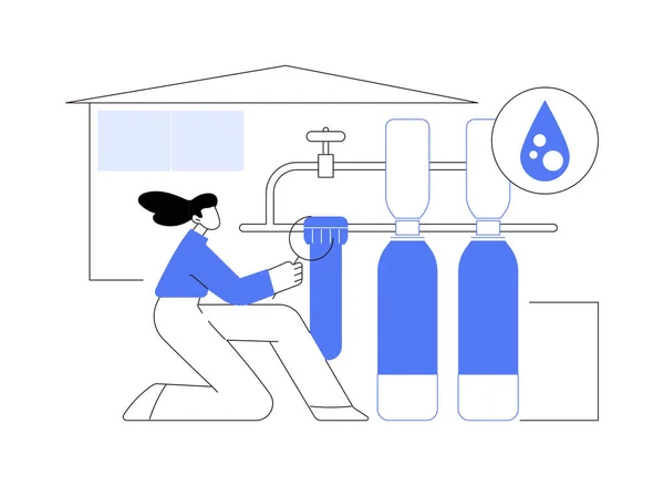 Hela Huset Vatten Filtrering Abstrakt Koncept Vektor Illustration Kvinna Kontroll — Stock vektor