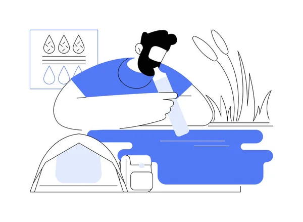 Νερό Φίλτρο Άχυρο Αφηρημένη Έννοια Διανυσματική Απεικόνιση Tourist Man Drinks — Διανυσματικό Αρχείο