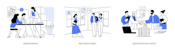 Immobilier Entreprise Concept Abstrait Vectoriel Illustration Ensemble Service Courtage Agent — Image vectorielle