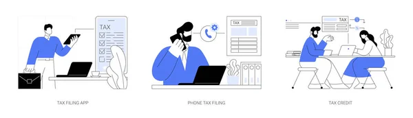 Haushaltsplanung Abstrakte Konzept Vektor Illustration Set Steuer App Telefon Steuererklärung — Stockvektor