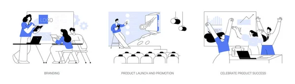 Introductie Van Product Proces Abstract Concept Vector Illustratie Set Merken — Stockvector
