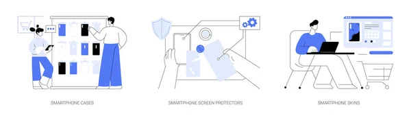 Smartphone Schutz Zubehör Abstraktes Konzept Vektor Illustration Set Smartphone Hüllen — Stockvektor