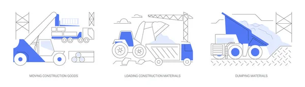 Tunge Entreprenørmaskiner Abstrakt Koncept Vektor Illustration Sæt Flytning Byggevarer Lastning – Stock-vektor