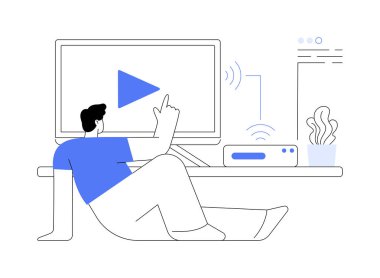 Akıllı TV kutusu soyut konsept vektör çizimi. Konsol kutusu, yayın aygıtı, akıllı TV yazılımı, donanım, çevrimiçi video servisi, dahili uygulama, işletim sistemi soyut metaforu.