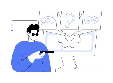 Web erişilebilirlik programı soyut konsept vektör çizimi. Özel ihtiyaçları olan kişiler için web siteleri, kullanılabilirlik tasarımı, erişilebilirlik sorunu, çevrimiçi kapsayıcılık programı, UI soyut metaforu.