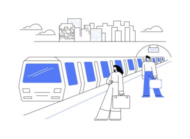 Yeraltı taşımacılığı soyut konsept vektör çizimi. Yeraltı taşımacılığı, kentsel toplu taşıma sistemleri, metro istasyonu, hız treni bekleyen yolcular, platform soyut metaforu.