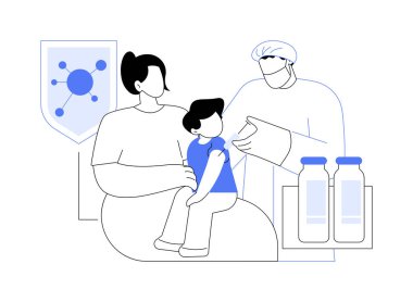 Çocukların soyut konsept vektör illüstrasyonu bağışıklığı. Aile doktoru, çocuk için klinikte aşı yapar, çocuklar için önleyici bakım, tıp sektörü, soyut bir metafor yapar..