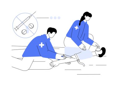 Aşırı doz tedavisi soyut konsept vektör çizimi. Sağlık görevlileri hastaların ilaç tedavisi, enjeksiyon, tıbbi toksikoloji, bağımlılık önleme, soyut metaforla ilgilenirler..