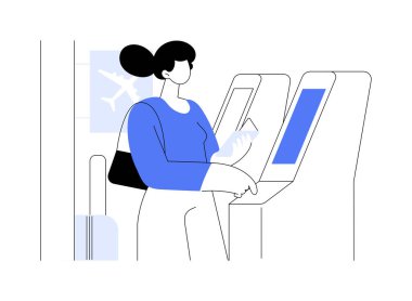 Soyut konsept vektör çizimi. Kız havaalanındaki uçak ruhsatı, ticari hava taşımacılığı, otomatik teknoloji soyut metaforu....