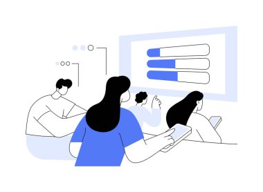 Öğrenci Tepki Sistemi soyut konsept vektör çizimi. Öğrenci Yanıt Sistemi 'ni kullanan çeşitli insanlar grubu, akıllı sınıflar, veri görselleştirmeleri, diploma programları soyut metafor.