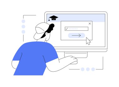 Sınıf erişim kodu soyut konsept vektör çizimi. Genç öğrenci çevrimiçi sınıfa erişim kodu, öğretmenlik uygulaması, sanal eğitim, uzaktan eğitim, diploma programları soyut metaforla katılıyor.