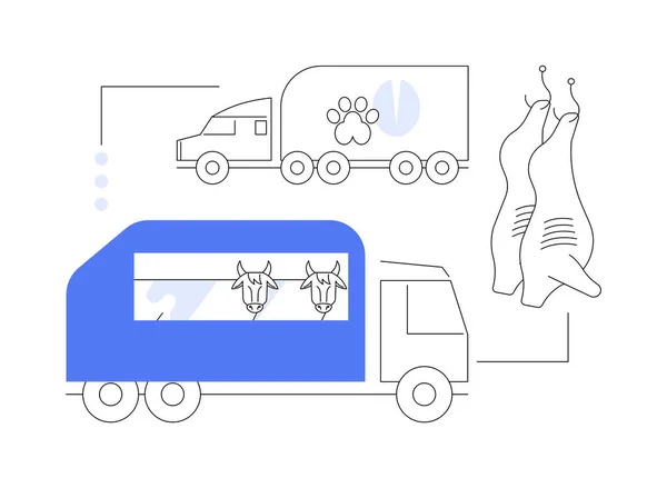 动物的迁移抽象概念矢量说明 动物运输 塑料笼 运输中的马 农村的卡车拖车 屠宰场抽象隐喻 — 图库矢量图片