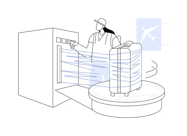 Equipaje Plástico Envoltura Concepto Abstracto Vector Ilustración Trabajador Del Aeropuerto — Vector de stock