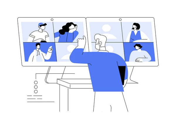Vidéo Conférence Concept Abstrait Illustration Vectorielle Personnes Parlant Utilisant Chat — Image vectorielle