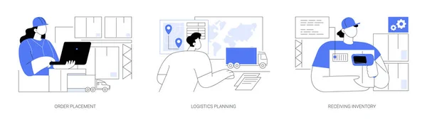 Supply Chain Management Abstract Concept Vector Illustratie Set Bestelling Logistieke — Stockvector