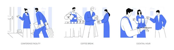 Set Illustrazioni Vettoriali Concettuali Astratte Servizi Eventi Strutture Conferenze Coffee — Vettoriale Stock