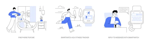 Smartwatch Имеет Абстрактный Набор Векторных Иллюстраций Найти Функцию Телефона Смартфон — стоковый вектор