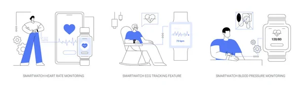 Smartwatch Saúde Características Conceito Abstrato Conjunto Ilustração Vetorial Monitoramento Inteligente — Vetor de Stock