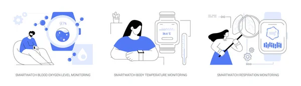 Smartwatch Cuidado Salud Tecnologías Concepto Abstracto Vector Ilustración Conjunto Nivel — Vector de stock