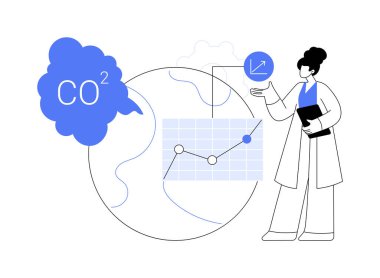 Küresel CO2 emisyonları soyut konsept vektör çizimi. Küresel karbon ayak izi, sera etkisi, CO2 emisyonu, ülke hızı ve istatistikleri, karbondioksit, hava kirliliği soyut metafor.