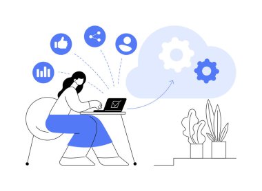 Bulut tabanlı motor soyut konsept vektör çizimi. Bir hizmet, sanal makine uygulaması, sağlayıcı, talep üzerine bulut tabanlı motor, yazılım bilgisayar soyut metaforu olarak altyapı.